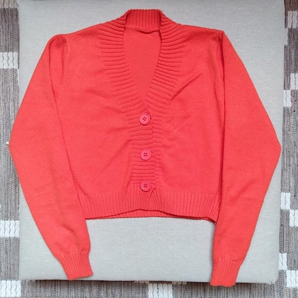 YesStyle Long Sleeve Button Red Cropped Cardigan Size S